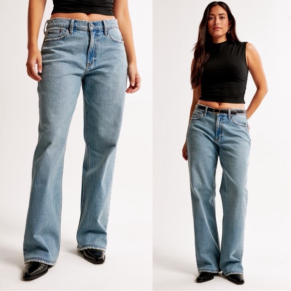 A&F • Curve Love Low Rise Baggy Jean medium light wash faded distressed loose - Picture 5 of 12